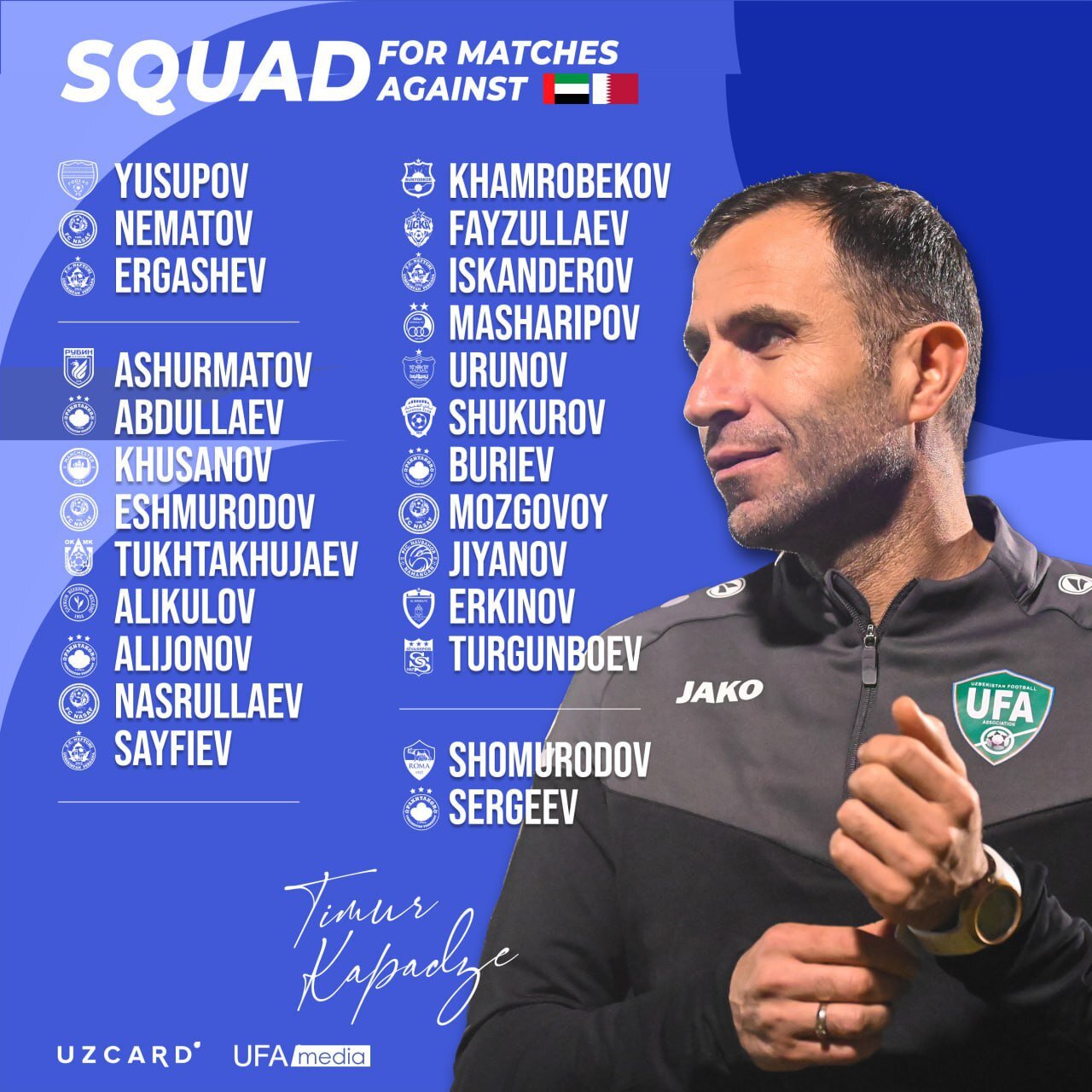 ماشاریپوف، ارونوف و یوسوپوف در لیست تیم ملی ازبکستان