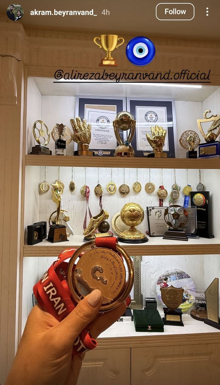 اکرم بیرانوند و استوری اینستاگرامی در واکنش به قهرمانی همسرش علیرضا بیرانوند