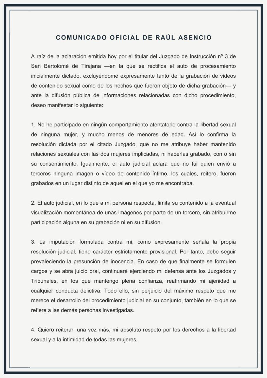 پست رائول آسنسیو در مورد پرونده قضایی