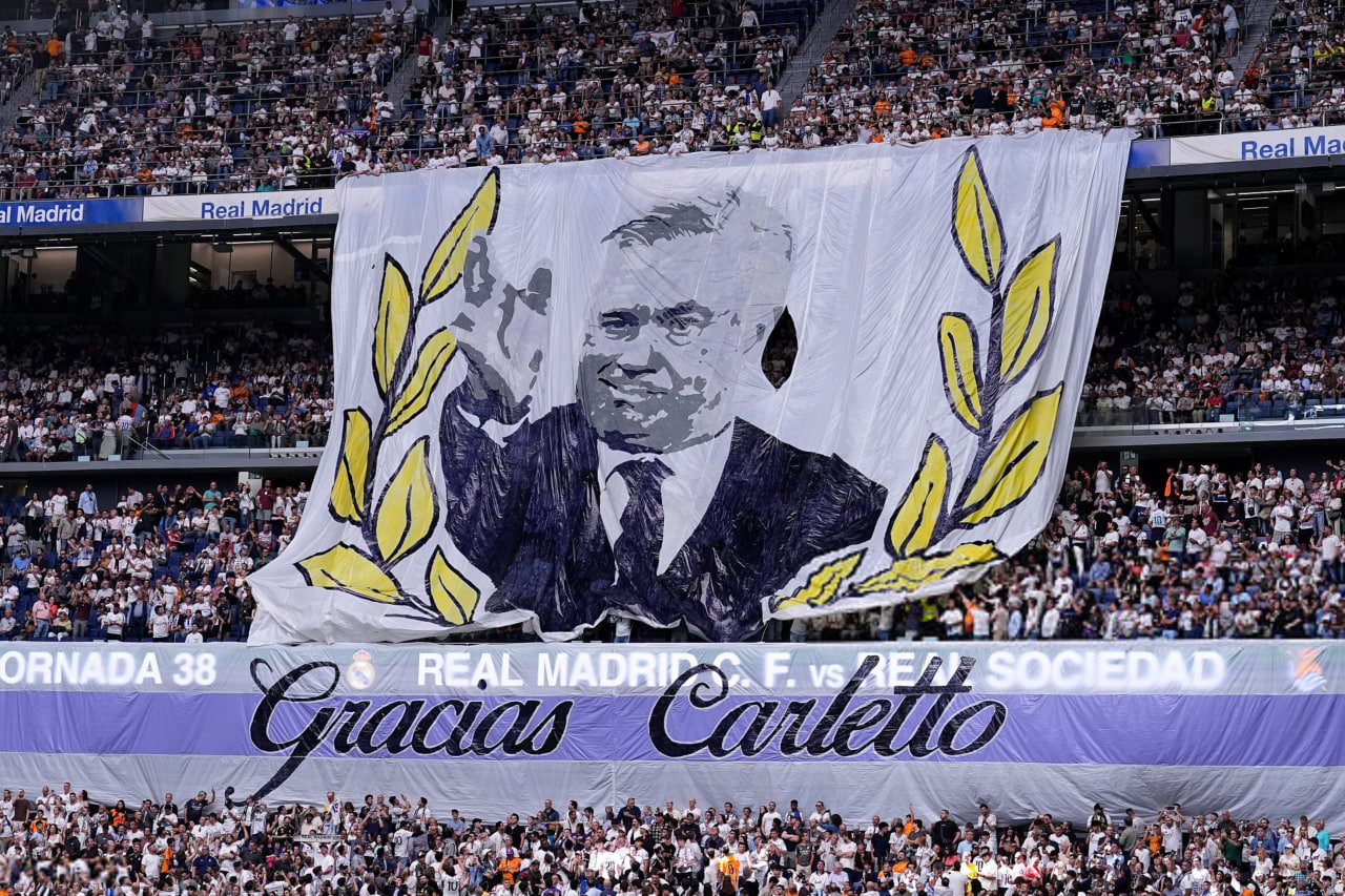carlo_ancelotti_real_madrid_tifo_2025 بنر خداحافظی کارلو آنچلوتی از رئال مادرید