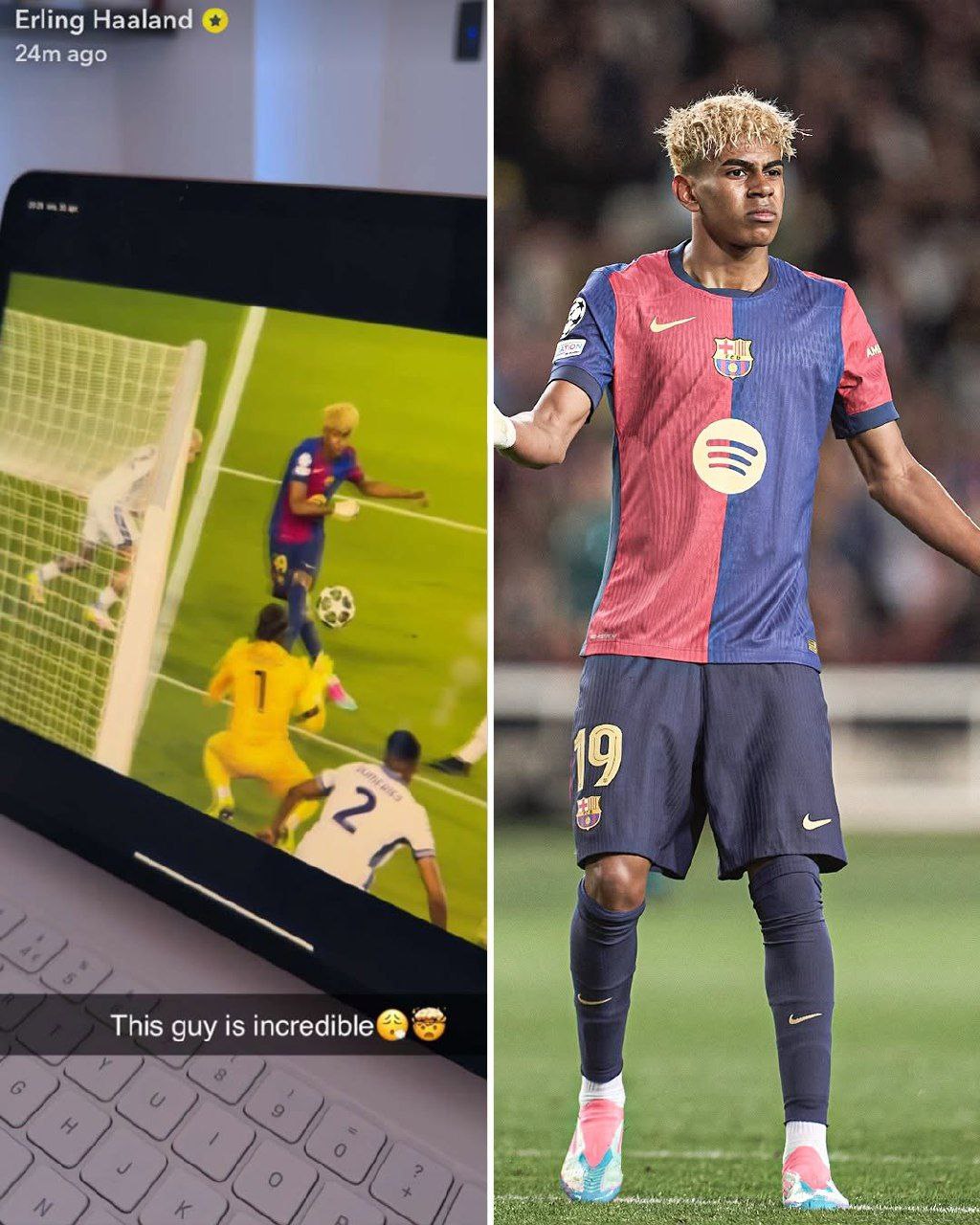 استوری ارلینگ هالند در واکنش به درخشش لامین یامال مقابل اینتر