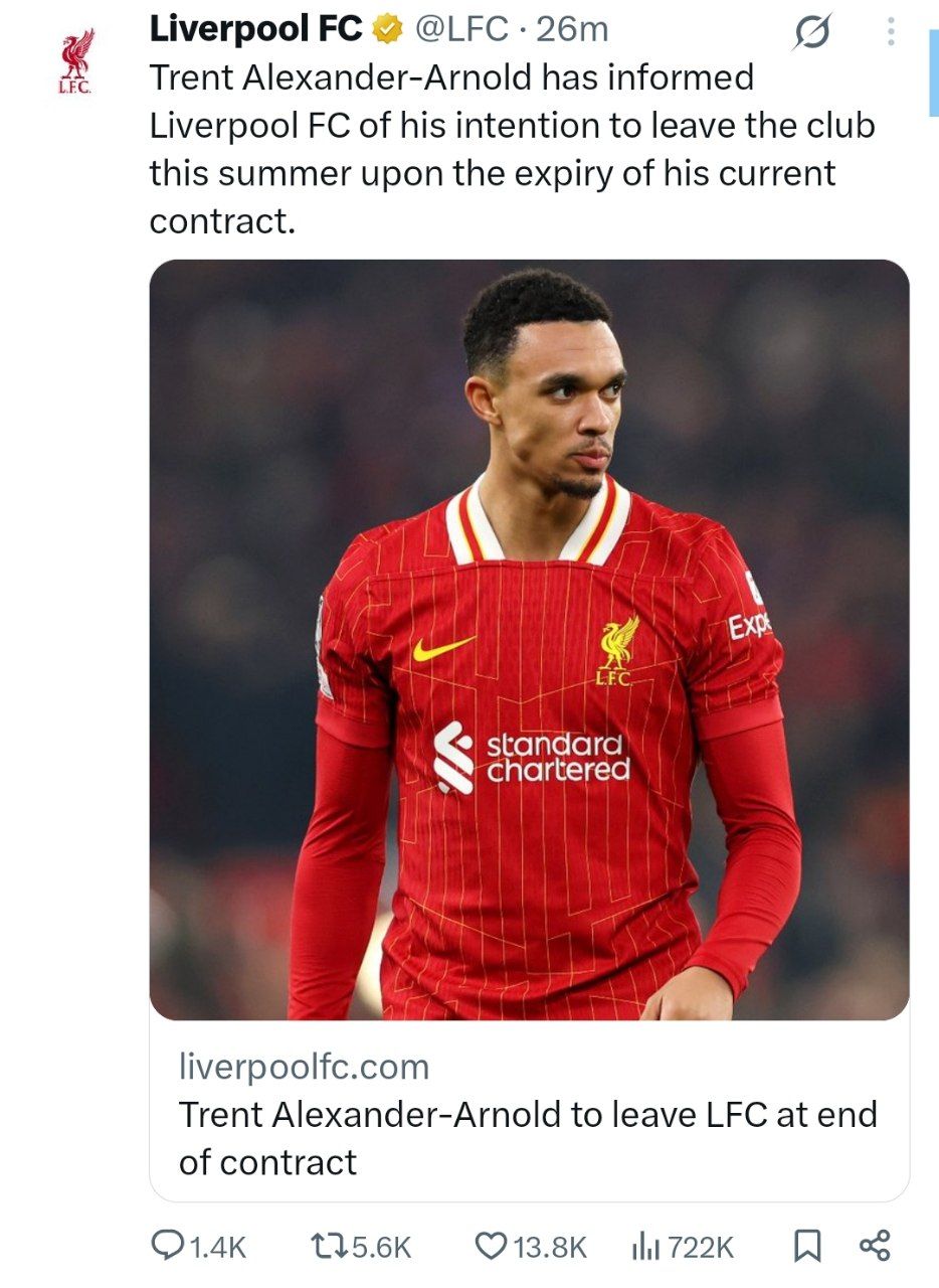 واکنش فوری باشگاه لیورپول به جدایی ترنت الکساندر آرنولد‌ و انتقال او به رئال مادرید