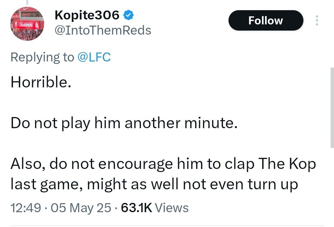 توییت هوادار لیورپول