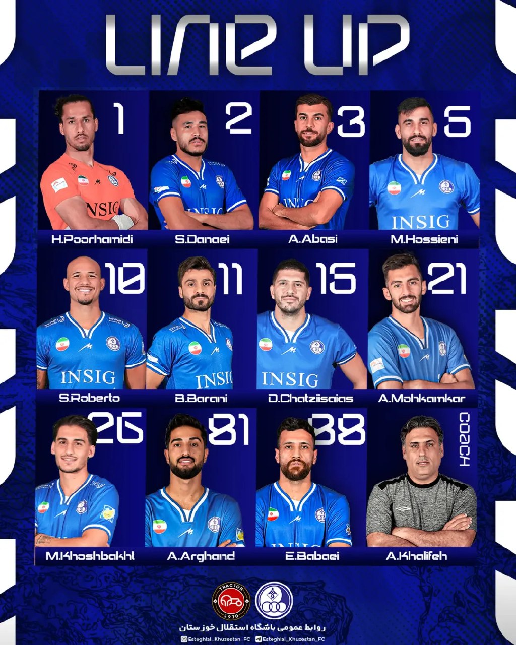 ترکیب استقلال خوزستان مقابل تراکتور