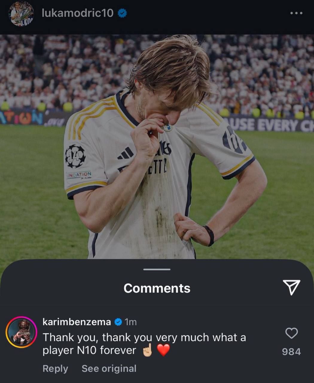 پیام کریم بنزما پس از جدایی لوکا مودریچ