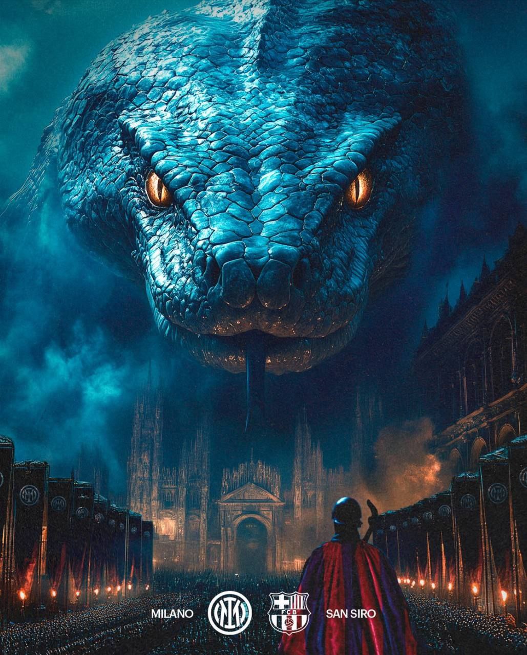 پوستر اینتر برای بازی با بارسلونا در نیمه نهایی لیگ قهرمانان اروپا