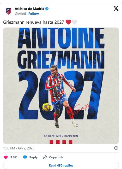 گریزمان تا ۲۰۲۷ در اتلتیکو