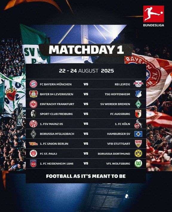 برنامهٔ هفتهٔ اول فصل ۲۶-۲۰۲۵ بوندسلیگا