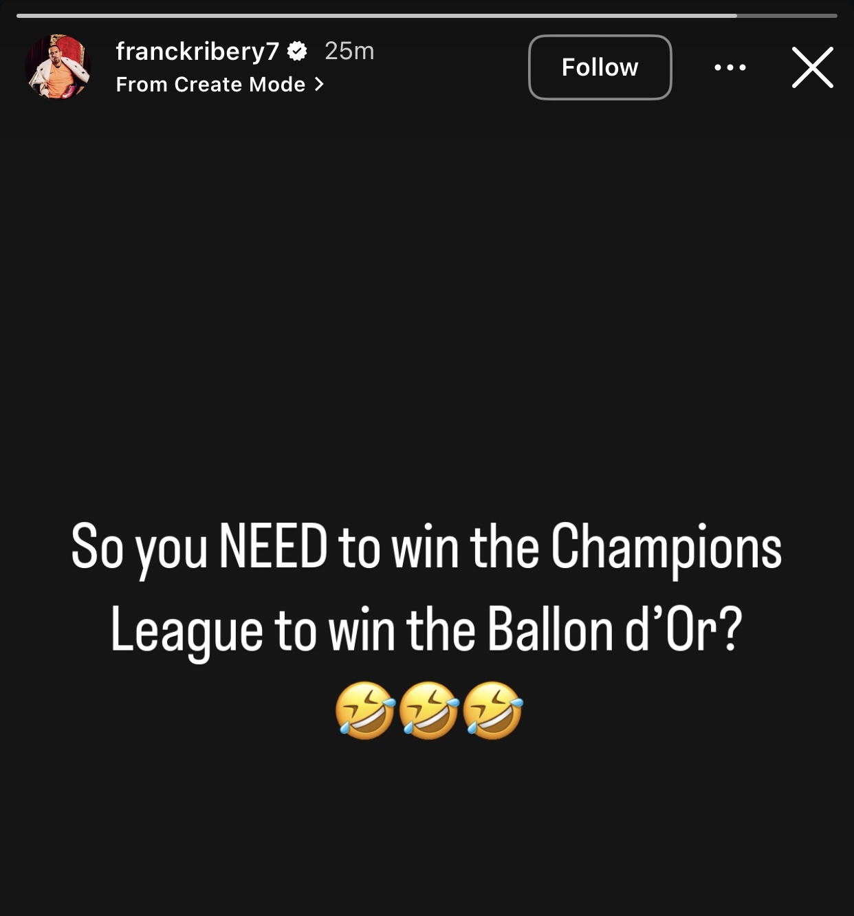 استوری اینستاگرامی فرانک ریبری دربارهٔ صحبت‌های کریستیانو رونالدو