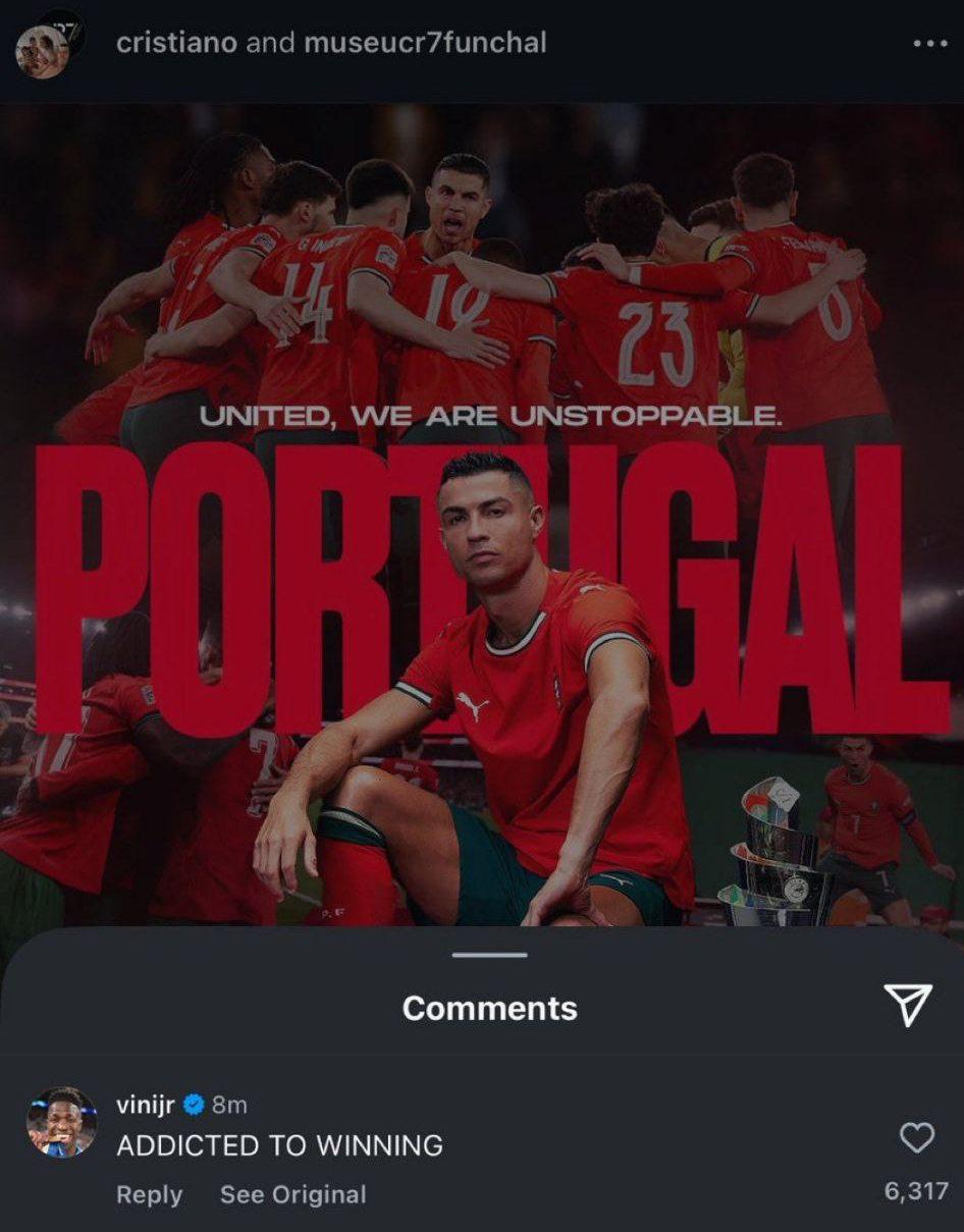 کامنت وینیسیوس جونیور زیر پست اینستاگرام کریستیانو رونالدو