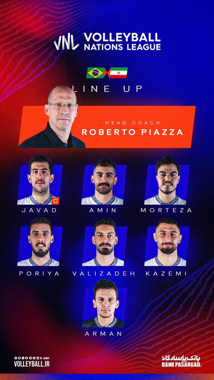 عکس از ترکیب تیم ملی والیبال ایران مقابل برزیل