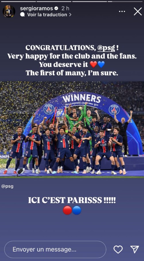 واکنش سرخیو راموس به قهرمانی پاری سن ژرمن در لیگ قهرمانان اروپا