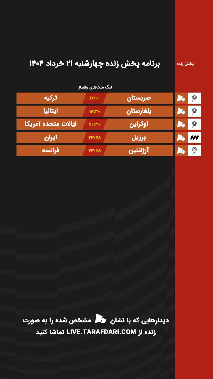 برنامه پخش زنده والیبال امروز ۲۱ خرداد
