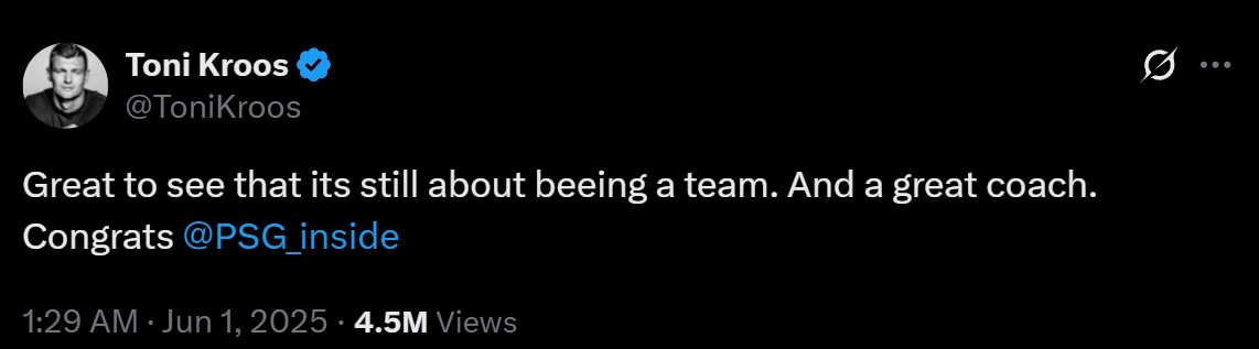 تونی کروس به افتخار پاری سن ژرمن کلاه از سر برمی‌دارد