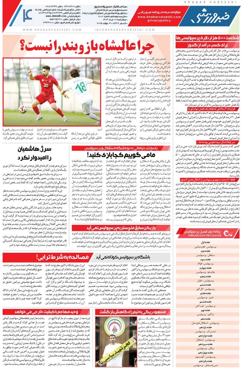 نوشدارو بعد از شکست در نقل‌وانتقالات/ روزنامه خبرورزشی را رایگان بخوانید