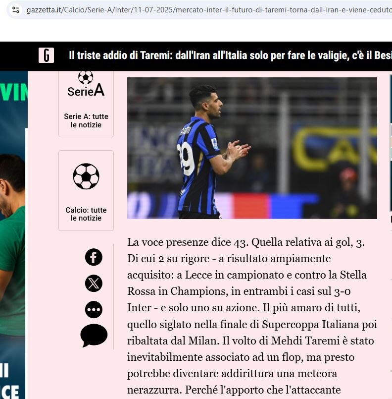 5596113 گزارش روزنامه گاتزتا دلواسپورت از عملکرد طارمی و انتقادات همیشگی!