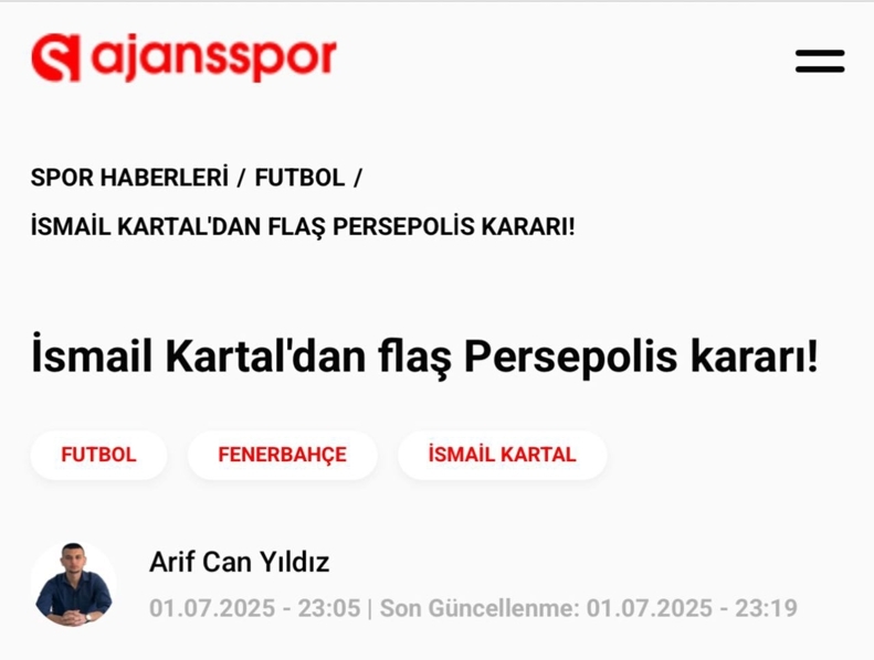 بازتاب قطع همکاری کارتال با پرسپولیس در رسانه‌های ترکیه با چاشنی کنایه