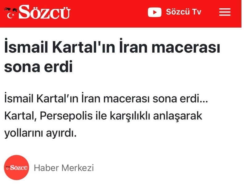 بازتاب قطع همکاری کارتال با پرسپولیس در رسانه‌های ترکیه با چاشنی کنایه