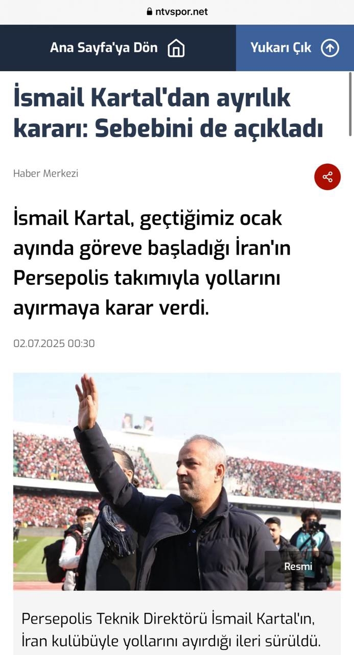 بازتاب قطع همکاری کارتال با پرسپولیس در رسانه‌های ترکیه با چاشنی کنایه