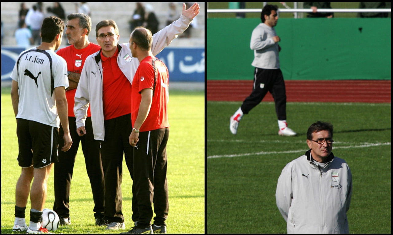 برانکو ایوانکوویچ سرمربی سابق تیم ملی ایران و پرسپولیس تهران در تمرین با مهدی مهدوی کیا بازیکنم سابق پرسپولیس و هامبورگ آلمان - برانکو ایووانکوویچ با رضا چلنگر و وحید هاشمیان بازیکن سابق بایرن مونیخ و تیم ملی ایران و پرسپولیس تهران - لیگ برتر ایران