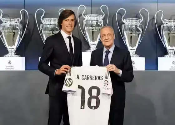 تصویری از مراسم معارفه آلوارو کارراس به عنوان ستاره جدید رئال مادرید