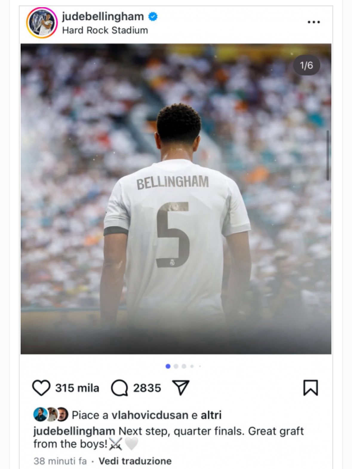 دوشان ولاهوویچ و لایک کردن پست اینستاگرامی جود بلینگام