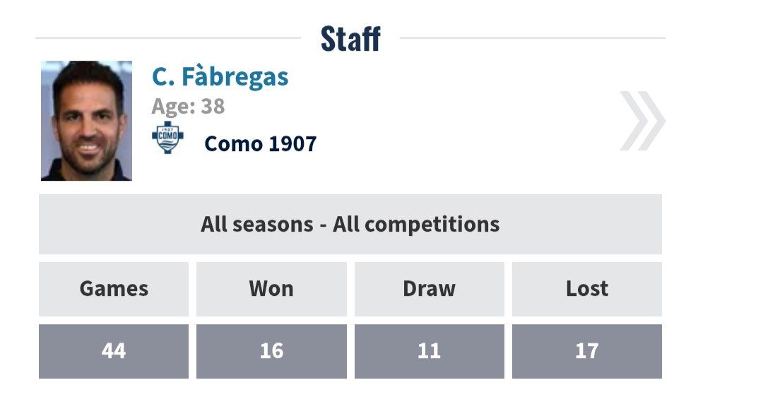 عملکرد سسک فابرگاس در کومو