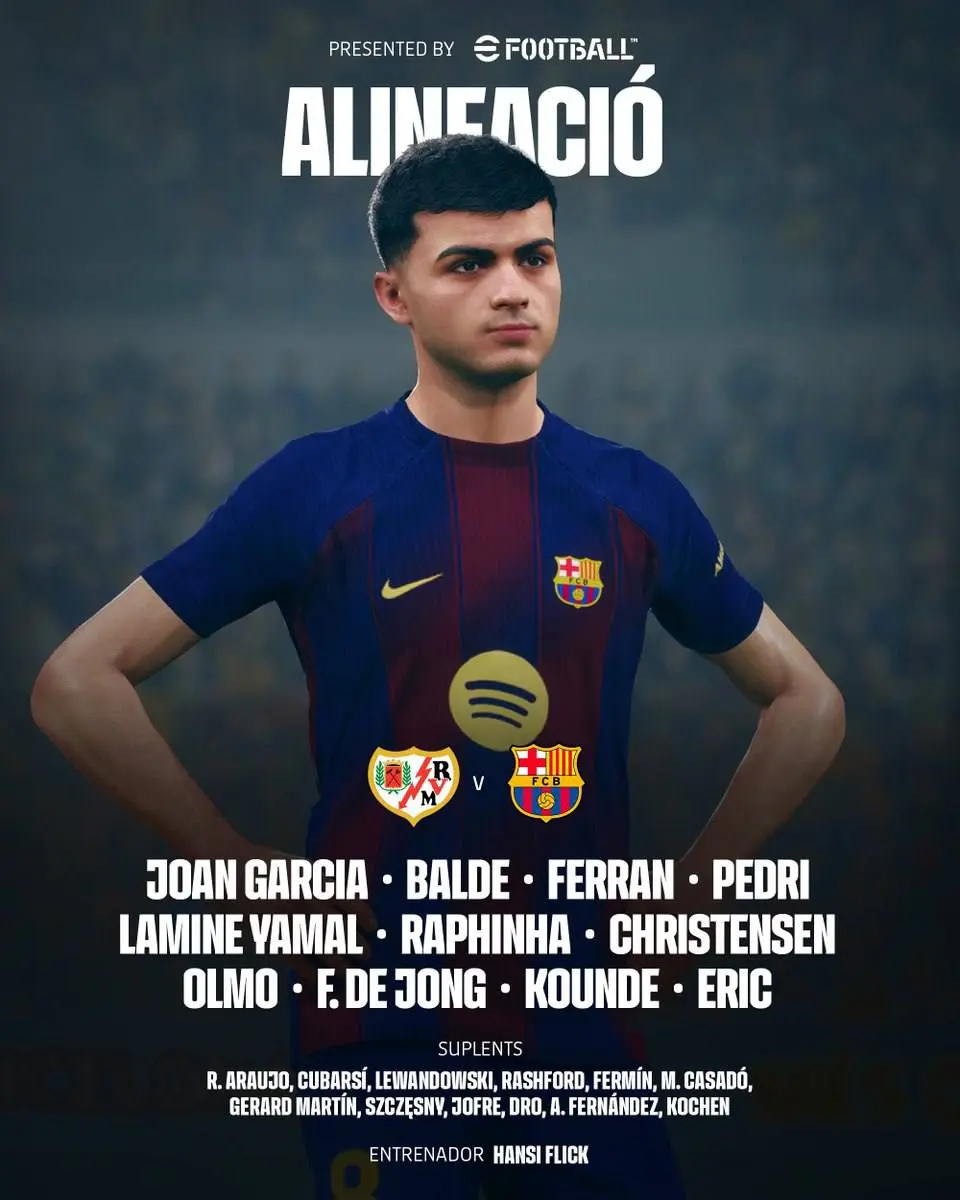 2-32 اعلام ترکیب بارسلونا مقابل رایو وایه کانو