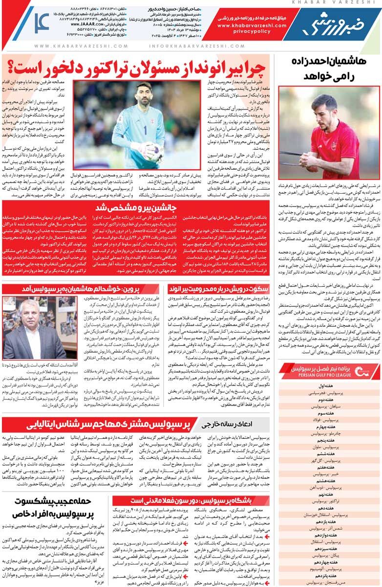 نه استقلال دروازه‌بان دارد نه تراکتور/ روزنامه خبرورزشی را رایگان بخوانید