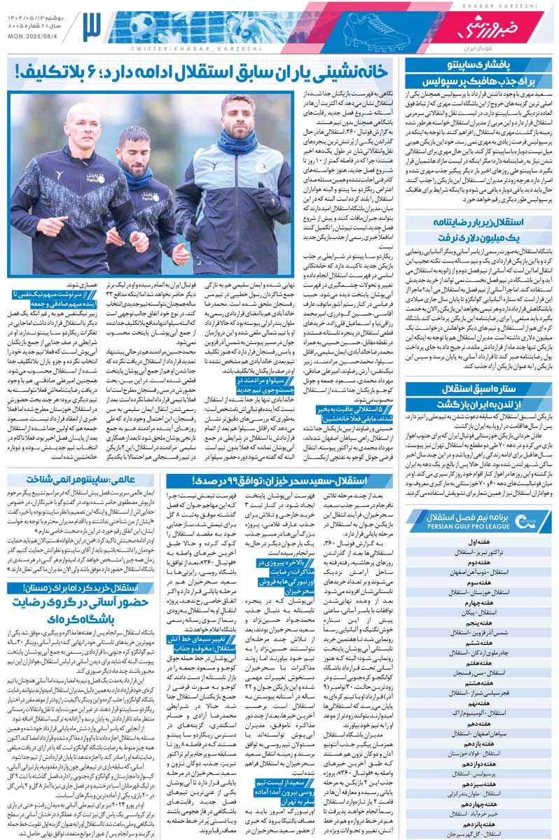 نه استقلال دروازه‌بان دارد نه تراکتور/ روزنامه خبرورزشی را رایگان بخوانید