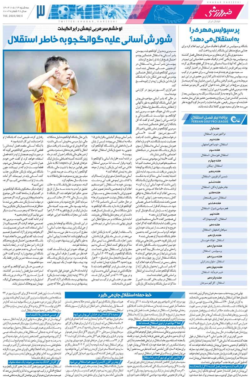 استقلال با گلر لالیگایی می‌آید/ روزنامه خبرورزشی را رایگان بخوانید