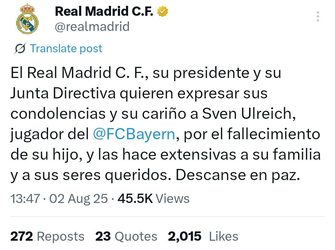 img_20250802_140545_513 پیام باشگاه رئال مادرید پس از مرگ تلخ پسر دروازه بان بایرن مونیخ