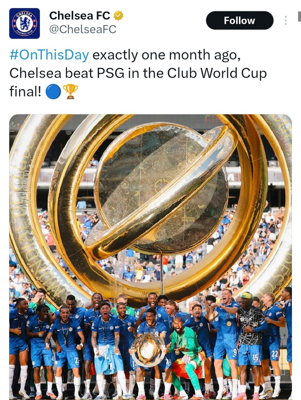 پست اکانت رسمی باشگاه چلسی پس از پایان مسابقه سوپرجام اروپا