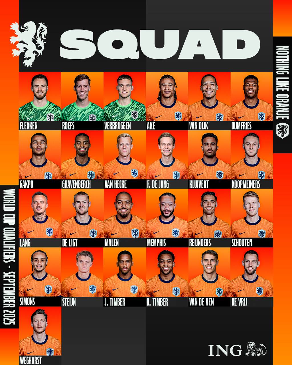 netherland-squad_6364 لیست تیم ملی هلند - مقدماتی جام جهانی ۲۰۲۶