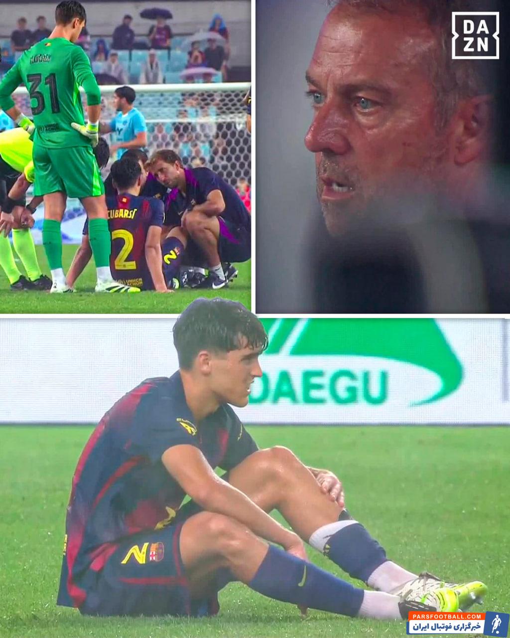 چهره نگران فلیک سرمربی بارسلونا پس از مصدومیت کوبارسی 