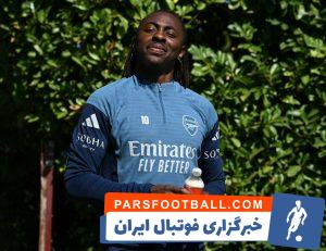 اولین حضور ابرچی ازه در تمرین تیم فوتبال آرسنال