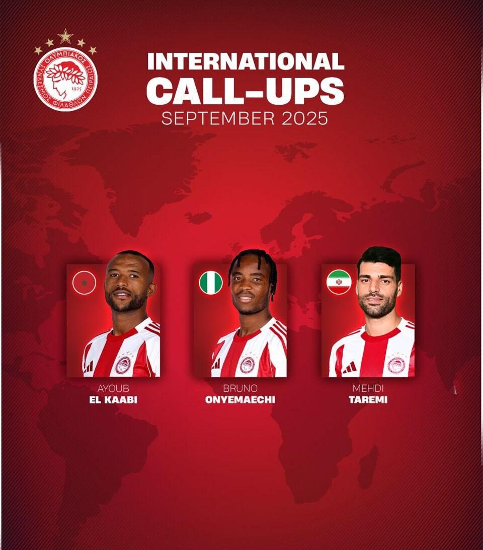 پوستر باشگاه المپیاکوس یونان با حضور مهدی طارمی در کنار پرچم ایران