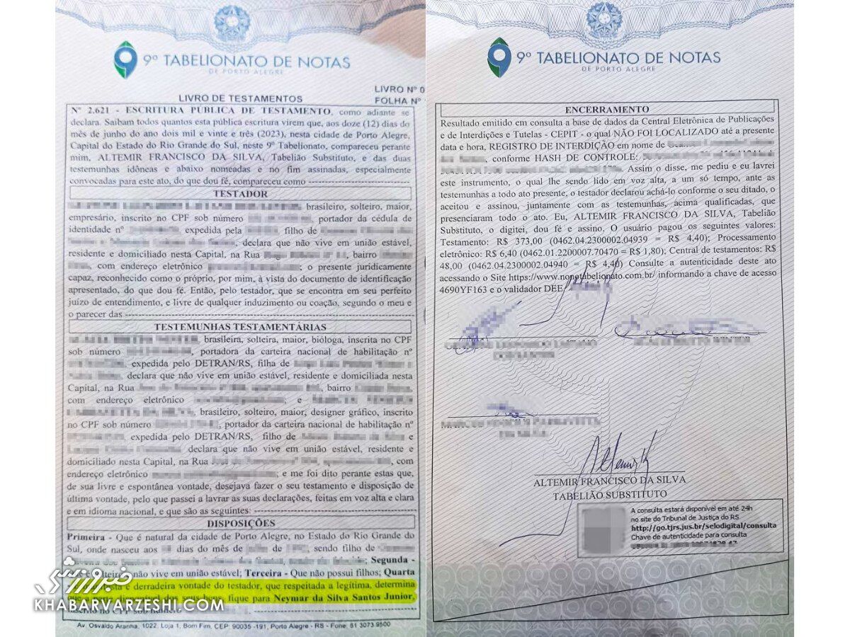 402909 وصیتنامه مرد برزیلی و انتخاب نیمار به عنوان تنها وارث