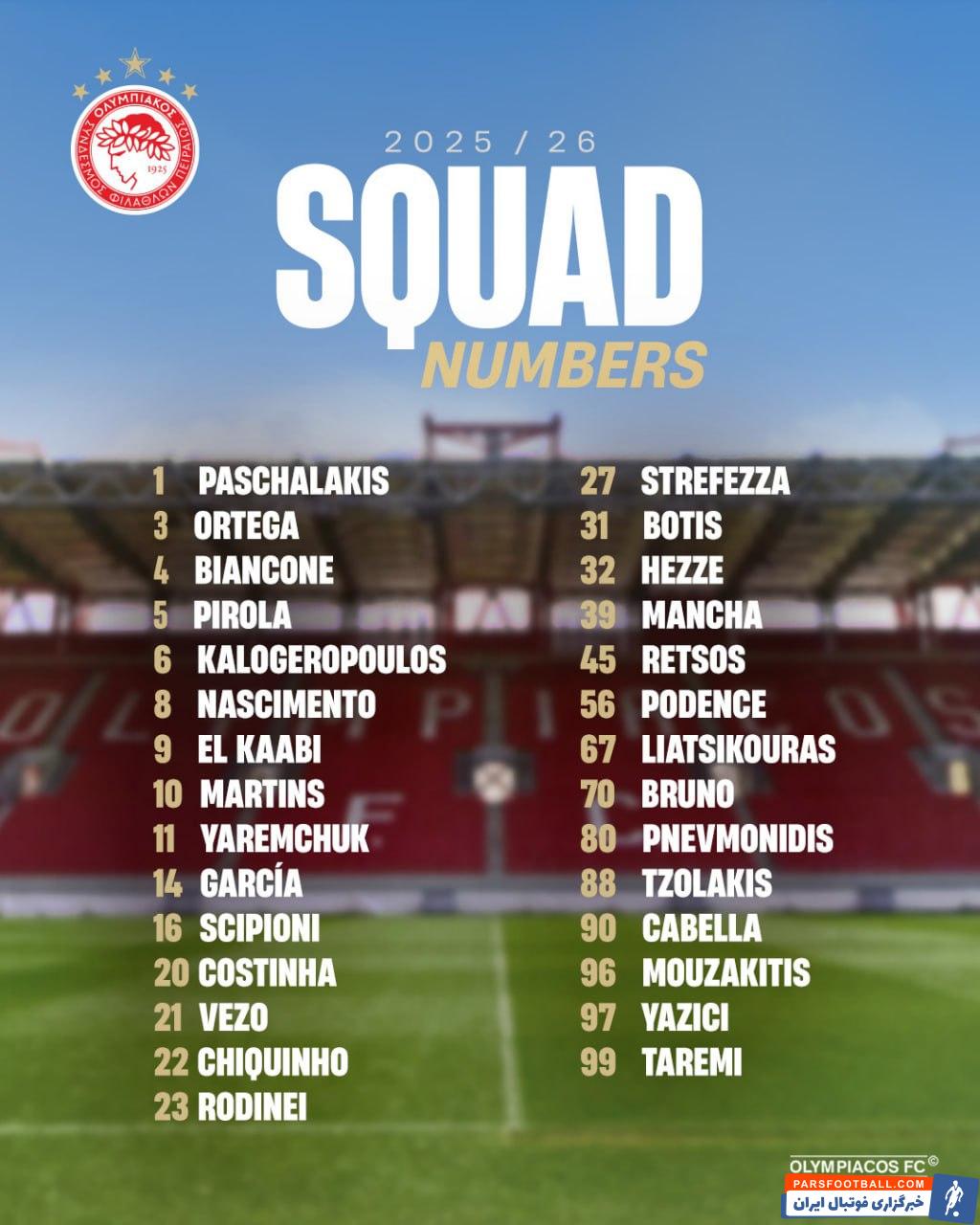 مهدی طارمی با شماره پیراهن 99 برای المپیاکوس به میدان خواهد رفت