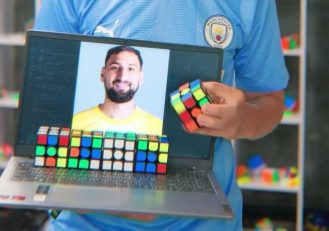 ساخت چهره دوناروما را با چینش نزدیک به هزار معکب از سوی هوادار منچسترسیتی