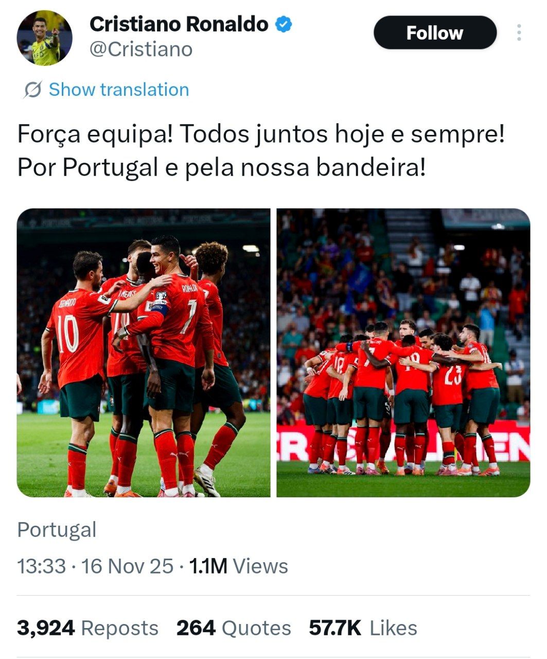 رونالدو پس از اخراج در بازی پرتغال و ایرلند بالاخره واکنش نشان داد