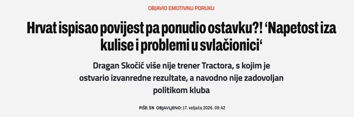 بازتاب جدایی اسکوچیچ از تراکتور در رسانه های کرواسی