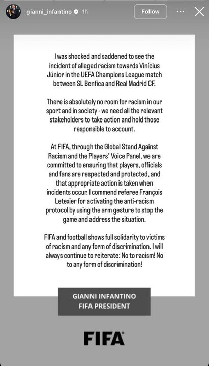 5910720 اینفانتینو.: نژادپرستی هیچ جایی در فوتبال ندارد