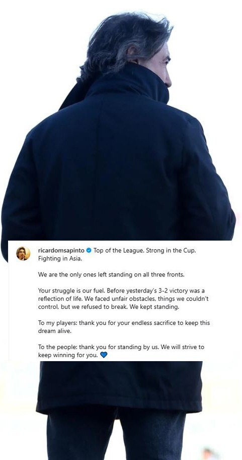 ساپینتو: تنها تیمی هستیم که در ۳ جبهه ایستادیم/ با تمام موانع، حاضر نیستیم بشکنیم