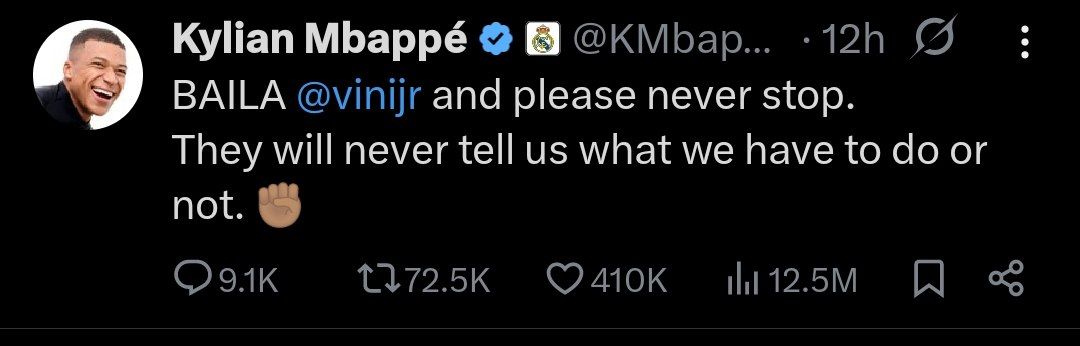 توییت جنجالی امباپه در حمایت از وینیسیوس جونیور