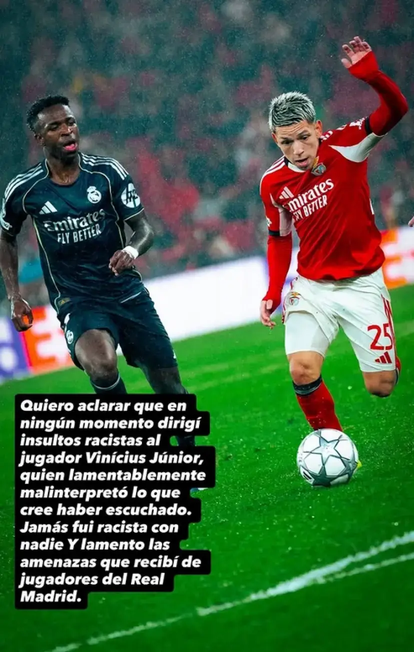 جانلوکا پرستیانی، وینگر آرژانتینی بنفیکا :  هیچ توهینی به وینیسیوس جونیور انجام ندادم