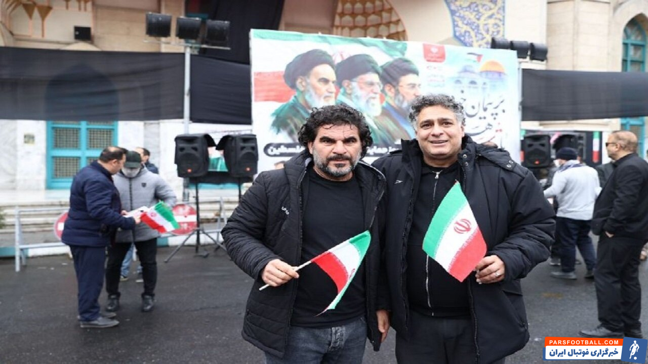 حضور حسن خانمحمدی و محمد برزگر دو بازیکن پیشین پرسپولیس در راهپیمایی روزقدس