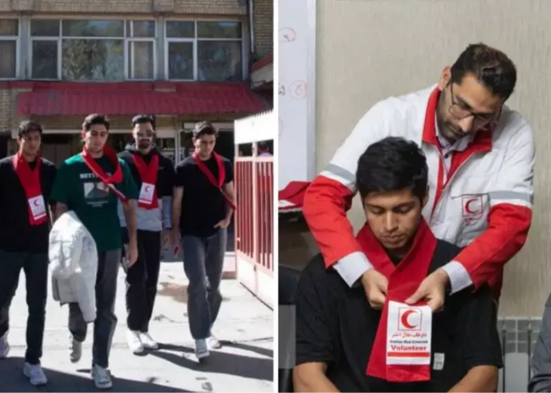 اعضای تیم ملی هندبال ساحلی در لباس هلال احمر