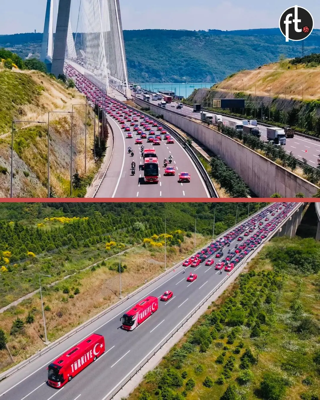 همراهی کاروان خودرویی بزرگ با اتوبوسهای تیم ملی ترکیه تا فرودگاه