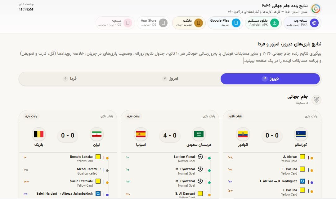 432995 نتایج زنده بازیهای جام جهانی 2026